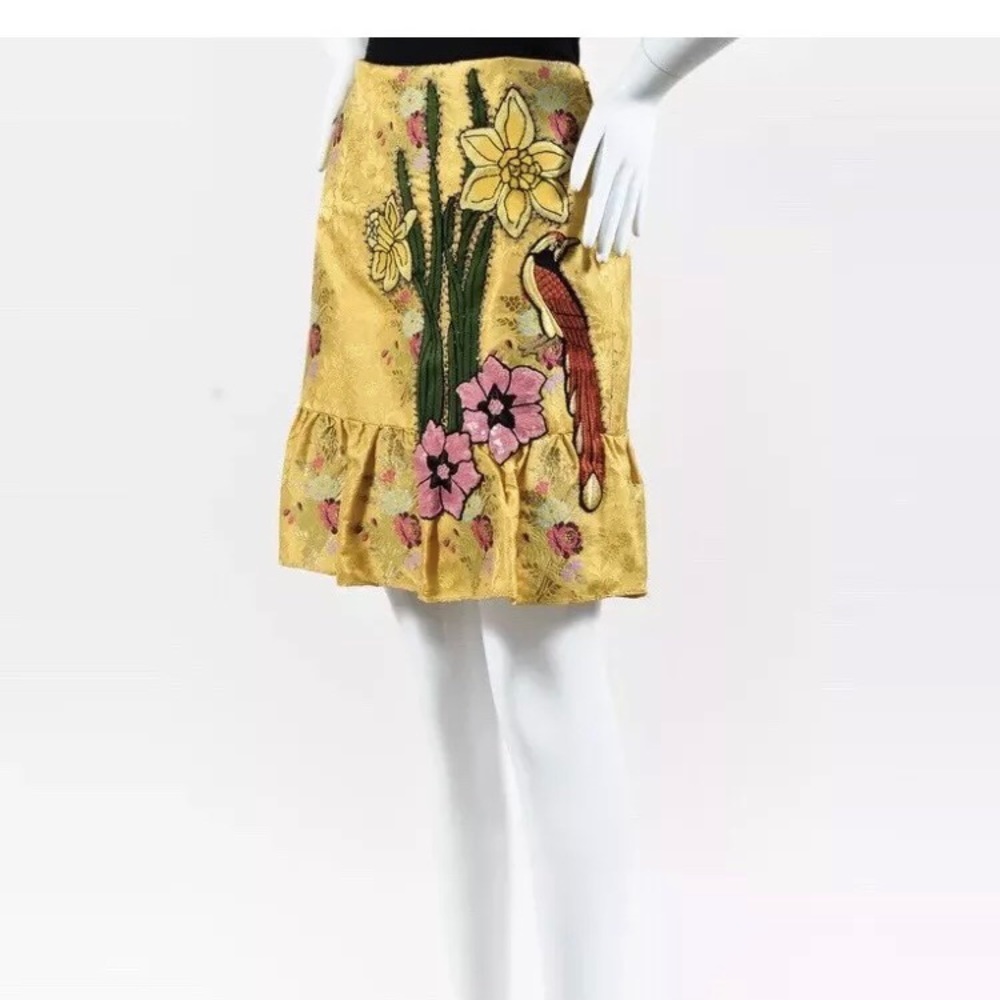 New Gucci Yellow MultiSilk Floral Skirt SZ46(US10)